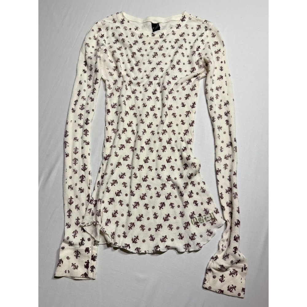 OBEY Y2K White Henley Long Sleeve Nautical Print Skater Top Alternative Surf